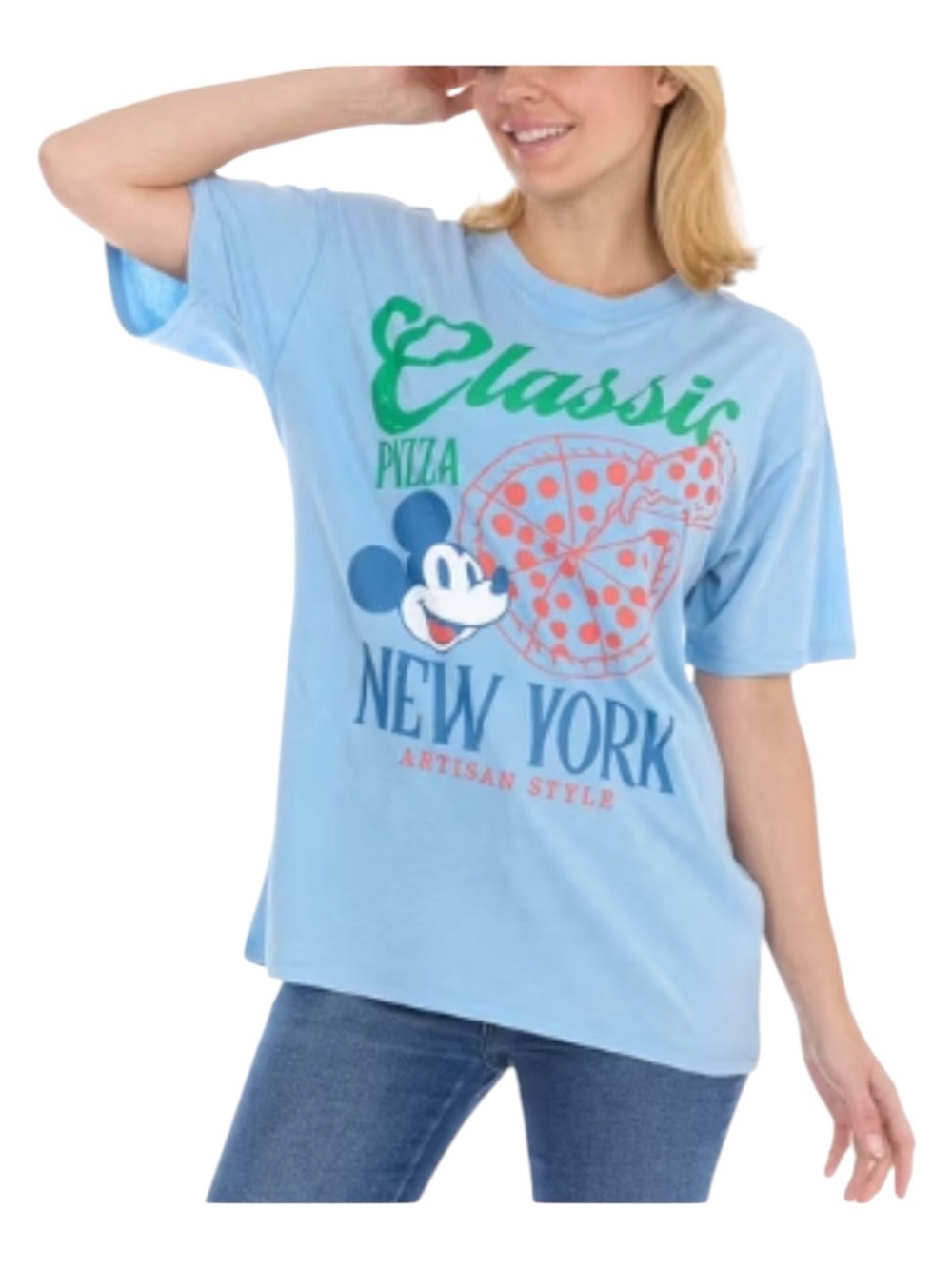 Disney Size L Mickey Mouse Light Blue Short Sleeve Graphic Tee